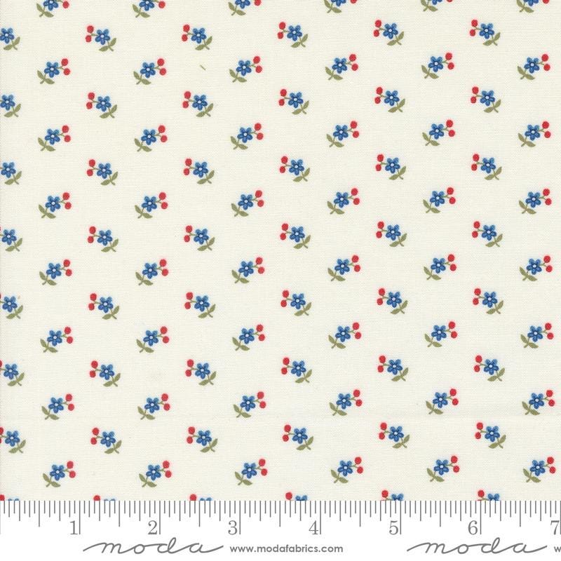 Grand Haven - Small Blue Flowers on Cream Fabric, Moda 14984 11, Patriotic Americana Floral Fabric Yardage, Minick & Simpson, By the Yard