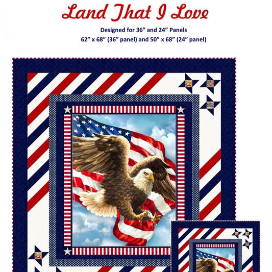 Land That I Love Quilt Pattern, The Sweet Tea Girls STG-0193, Patriotic Panel Frame Lap Throw Quilt Pattern, Stars Stripes Quilt Pattern