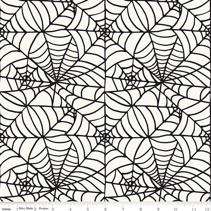 108" Sophisticated Halloween - Black Spider Webs on Cream Wide Quilt Back Fabric, Riley Blake WB14629-Cream, My Mind's Eye, By the Yard