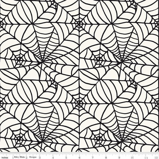 108" Sophisticated Halloween - Black Spider Webs on Cream Wide Quilt Back Fabric, Riley Blake WB14629-Cream, My Mind's Eye, By the Yard