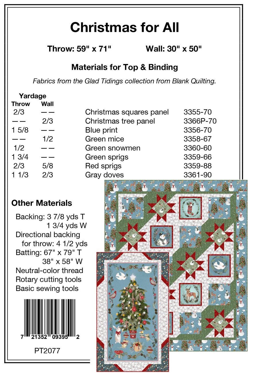 Christmas For All Panel Frame Quilt Pattern, Pine Tree Country Quilts PT2077, Fabric Panel Friendly Star Quilt Pattern, Panel Frame Pattern