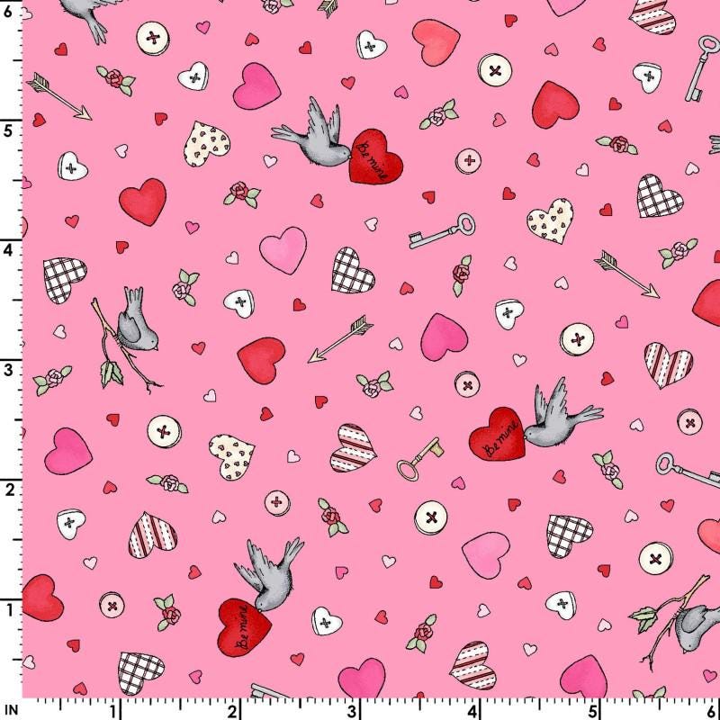 I Heart You 5" Charm Pack, Maywood Studio CP-MASXOXO, 5" Precut Valentine's Day Charm Pack Fabric Squares, Chris Lammers
