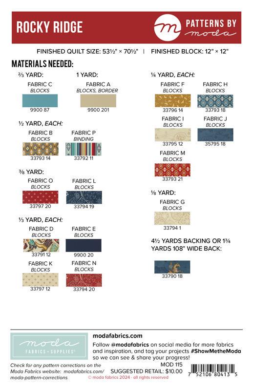 Rocky Ridge Quilt Pattern, Moda MOD115, Yardage Friendly Southwest Inspired Ikat Lap Throw Quilt Pattern
