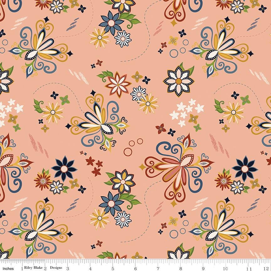 Curated Blooms Rolie Polie, Riley Blake RP-15340-40, 2.5" Precut Green Blue Red Floral Fabric Strips, Judi Madsen