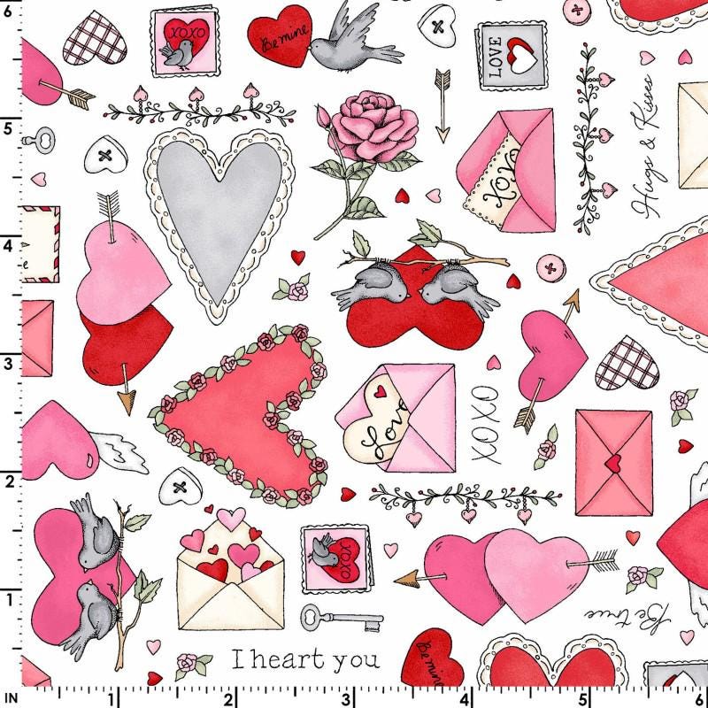 I Heart You 5" Charm Pack, Maywood Studio CP-MASXOXO, 5" Precut Valentine's Day Charm Pack Fabric Squares, Chris Lammers