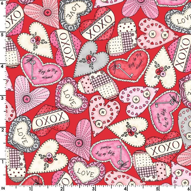 I Heart You 5" Charm Pack, Maywood Studio CP-MASXOXO, 5" Precut Valentine's Day Charm Pack Fabric Squares, Chris Lammers