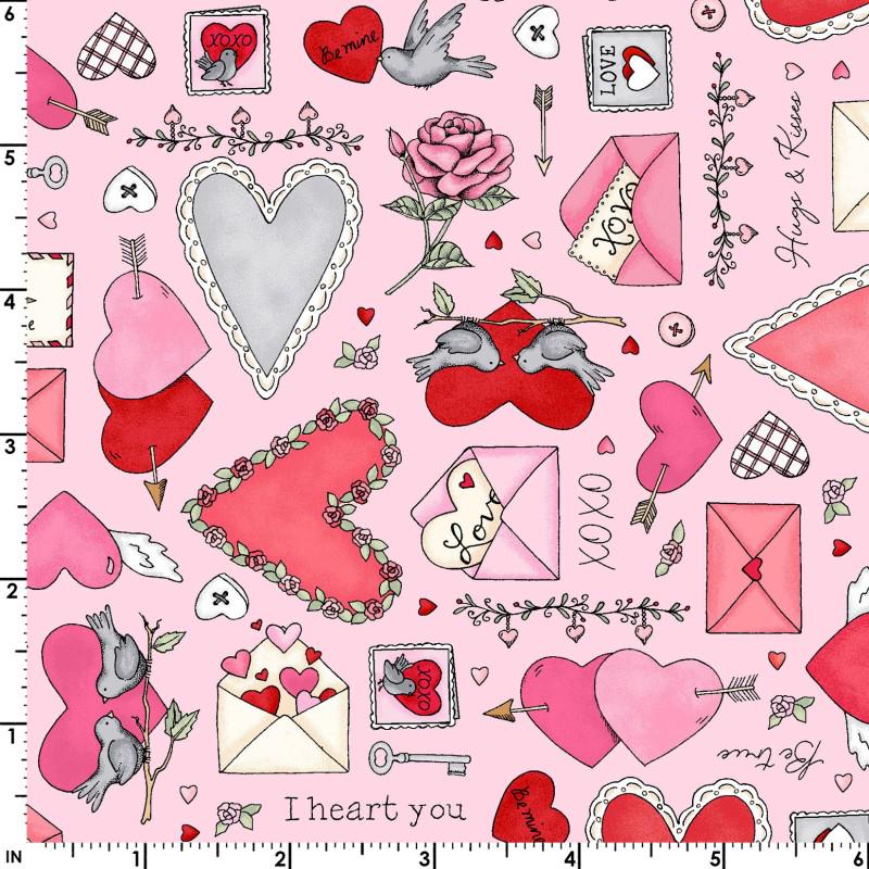 I Heart You 5" Charm Pack, Maywood Studio CP-MASXOXO, 5" Precut Valentine's Day Charm Pack Fabric Squares, Chris Lammers