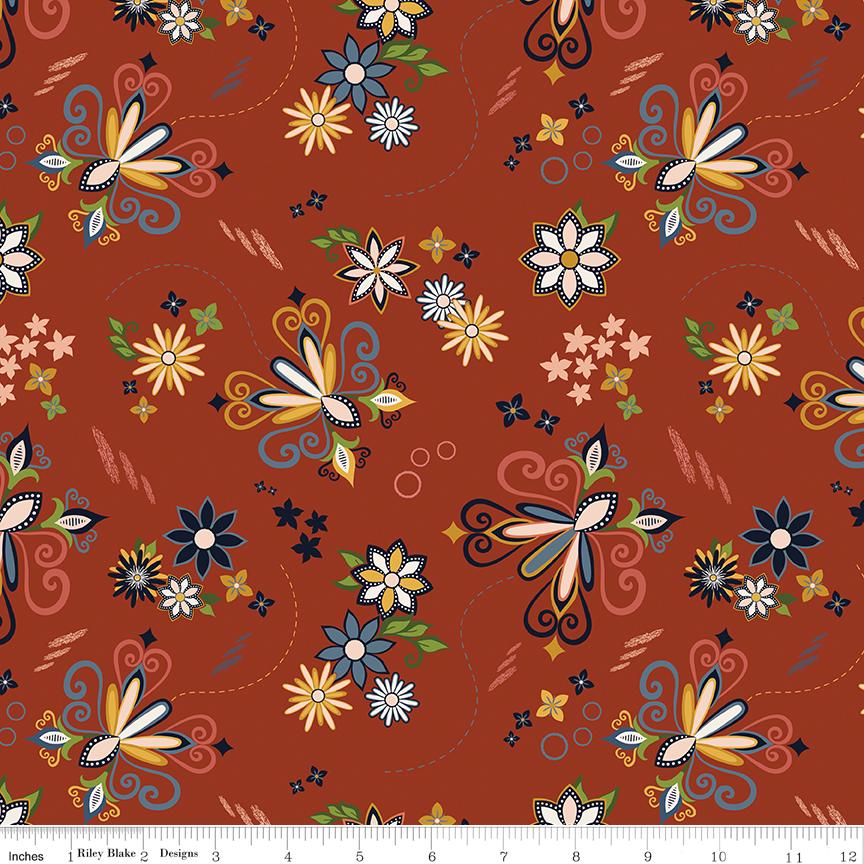 Curated Blooms Rolie Polie, Riley Blake RP-15340-40, 2.5" Precut Green Blue Red Floral Fabric Strips, Judi Madsen