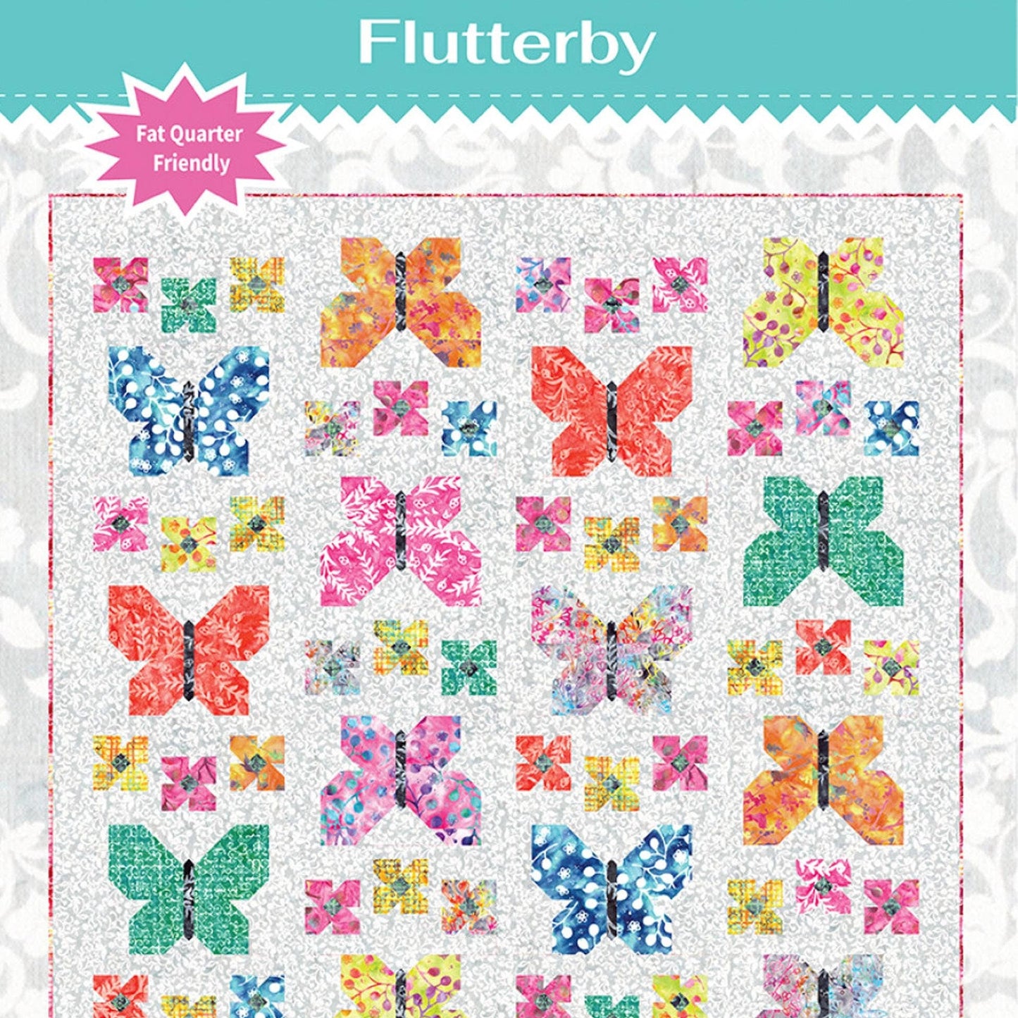 Flutterby Quilt Pattern, Blooming Boldly BBD0105, Fat Quarter FQ Friendly Butterflies Flowers Throw Quilt Pattern, Leslie Ryan