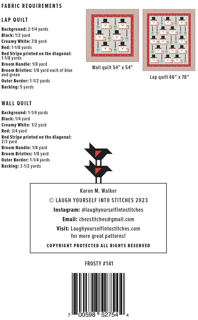 Frosty Quilt Pattern, Laugh Yourself Into Stitches LYS141, Yardage Friendly Winter Snowmen Lap Wall Throw Quilt Pattern