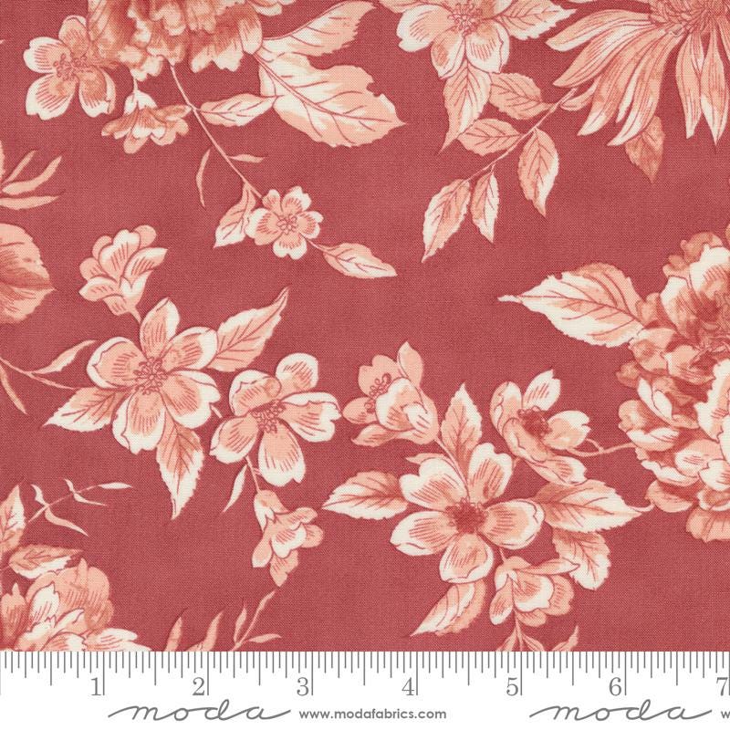 108" Sandalwood - Rosewood Red Cream Floral Wide Quilt Back Fabric, Moda 108019 17, Cotton Sateen Quilt Backing, By the Yard