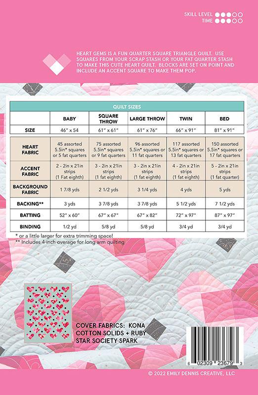 Heart Gems Quilt Pattern, Quilty Love QL147, Fat Quarter Friendly Valentine's Day Love Wedding Hearts Quilt Pattern