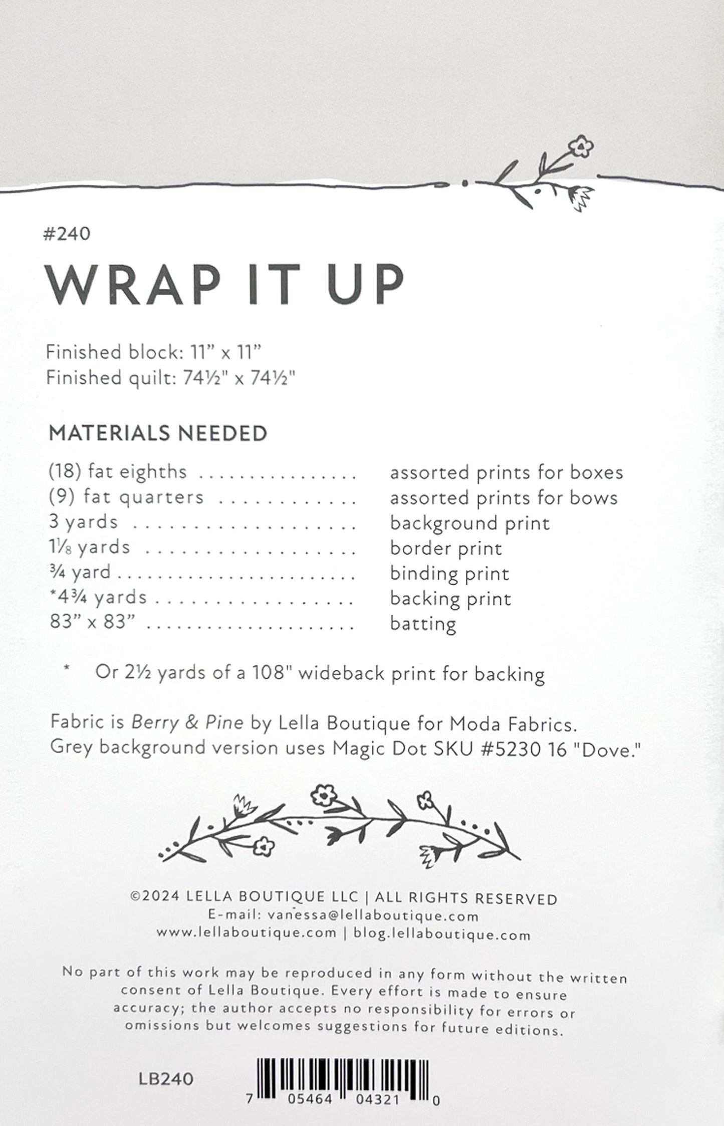 Wrap it Up Quilt Pattern, Lella Boutique LB240, Fat Quarter Eighths F8 FQ Friendly Christmas Xmas Gift Boxes Throw Bed Quilt Pattern