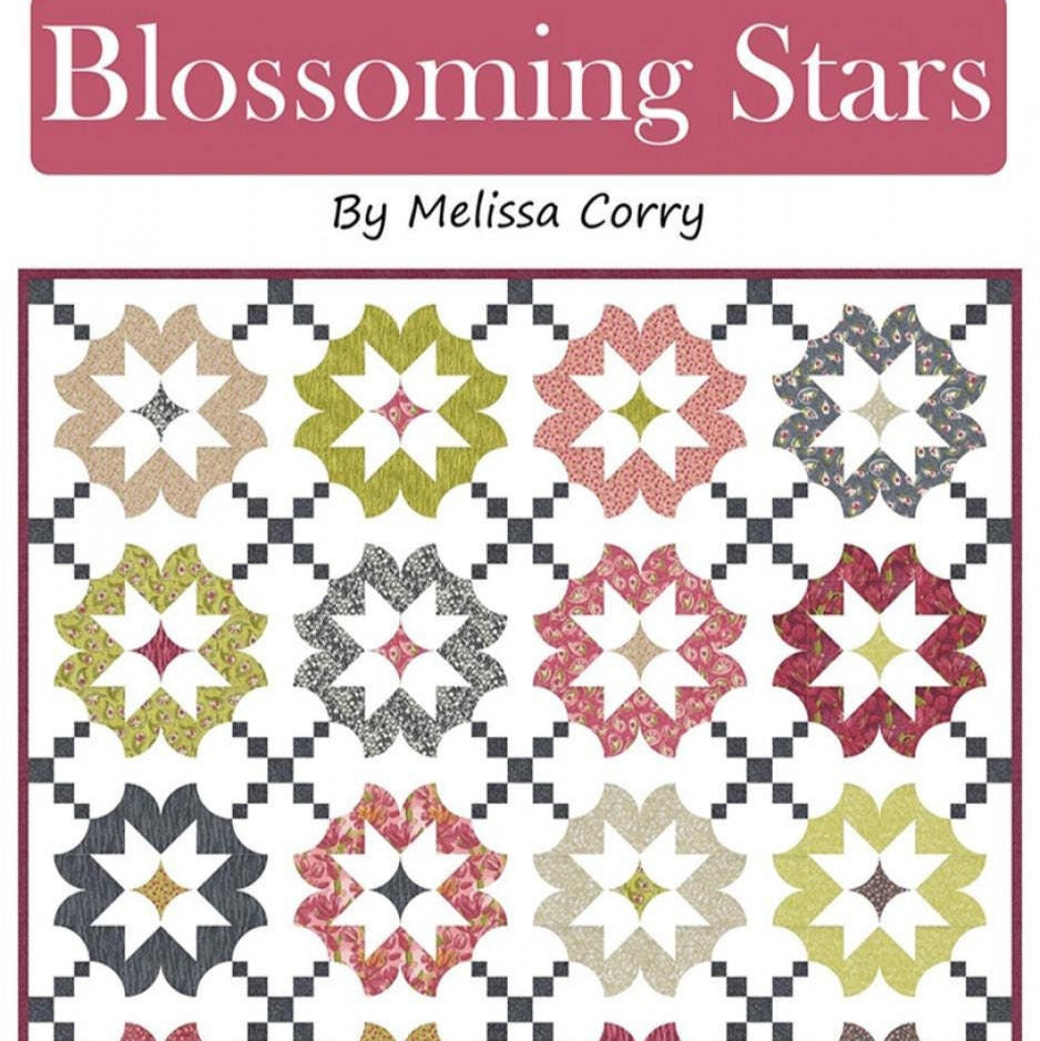 Blossoming Stars Quilt Pattern, Happy Quilting HQ130, Fat Quarter FQ Friendly Baby Lap Picnic Twin Queen King Square Bed Quilt Pattern