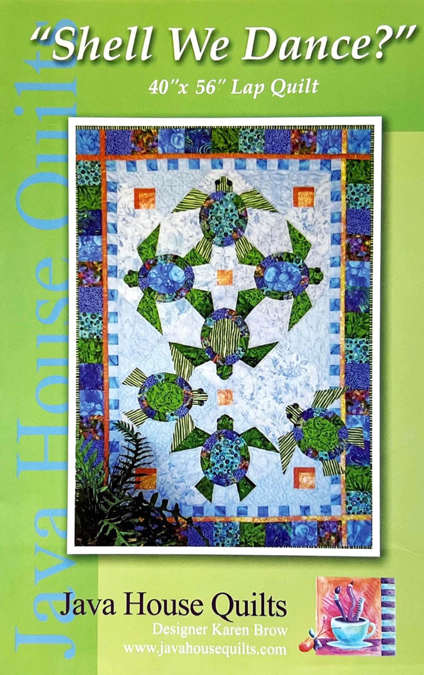 DESTASH Shell We Dance Quilt Pattern, Java House Quilts JHQ132, Yardage Friendly Sea Turtle Lap Applique Foundation Pieced Quilt Pattern