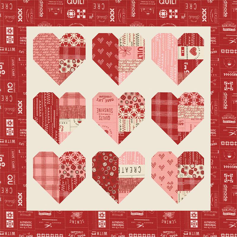 Heartstrings Pillow Quilt Pattern, Sew Lux Fabric SLF2101, Charm Square or Fat Sixteenths Friendly Hearts Pillow Cover Pattern, Heart Pillow