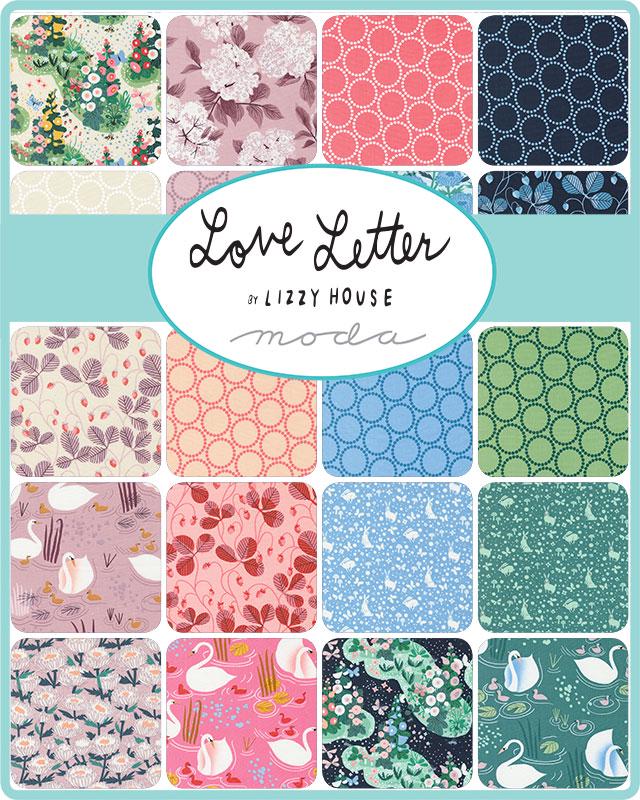 Love Letter Charm Pack, Moda 37120PP, 5" Precut Romantic Floral Swans Quilt Fabric Squares, Lizzy House