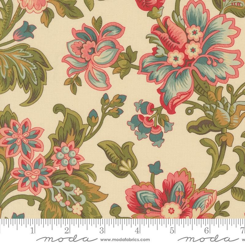 Collections for a Cause Unity - Pink Green Jacobean Floral on Ivory Fabric, Moda 46260 11, Reproduction Fabric, Howard Marcus, By the Yard