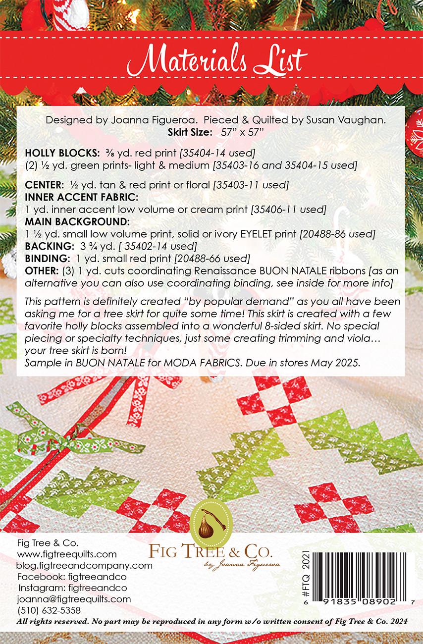 Holly Tree Skirt Quilt Pattern, Fig Tree Quilts FTQ2021, Yardage Friendly Christmas Xmas Tree Skirt Pattern