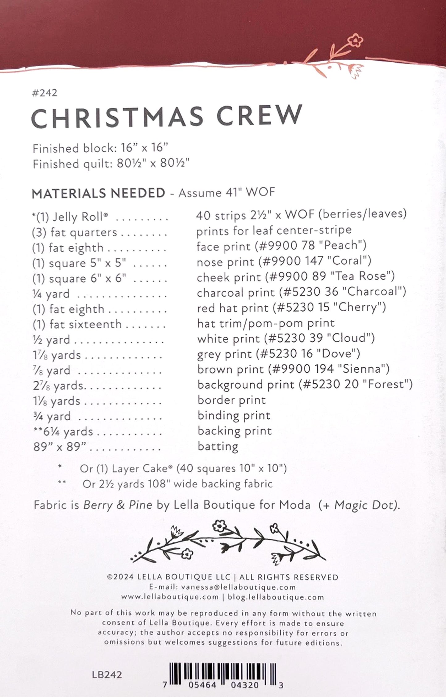 Christmas Crew Quilt Pattern, Lella Boutique LB242, Jelly Roll Strip Friendly Christmas Xmas Santa Reindeer Throw Bed Quilt Pattern