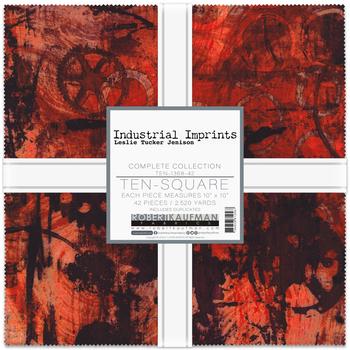 Wishwell Industrial Imprints Ten Square, Robert Kaufman TEN-1368-42, 10" Precut Blue Green Yellow Modern Abstract Fabric Squares