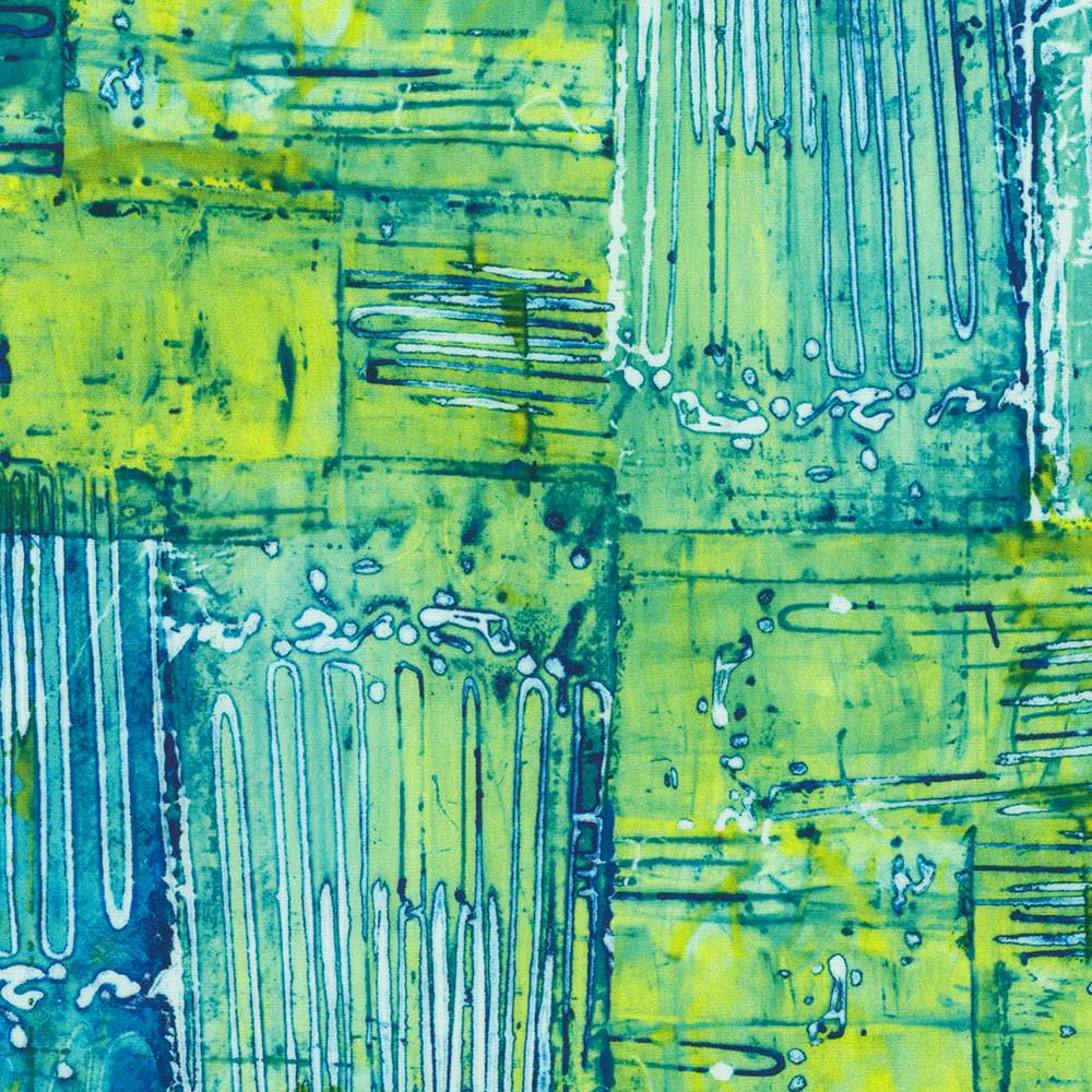 Wishwell Industrial Imprints Ten Square, Robert Kaufman TEN-1368-42, 10" Precut Blue Green Yellow Modern Abstract Fabric Squares