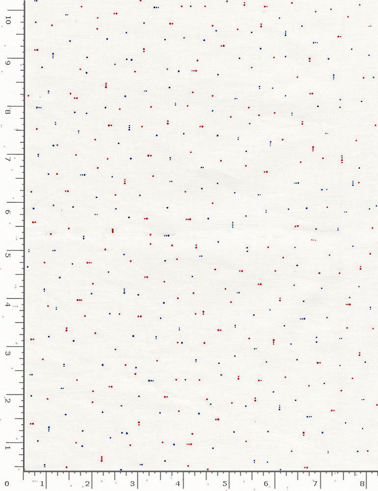 REMNANT 28" of Let Freedom Ring - USA Red Blue Dots on White Fabric, Timeless Treasures DITSY-C8900 Usa, Patriotic Background Fabric, Qov