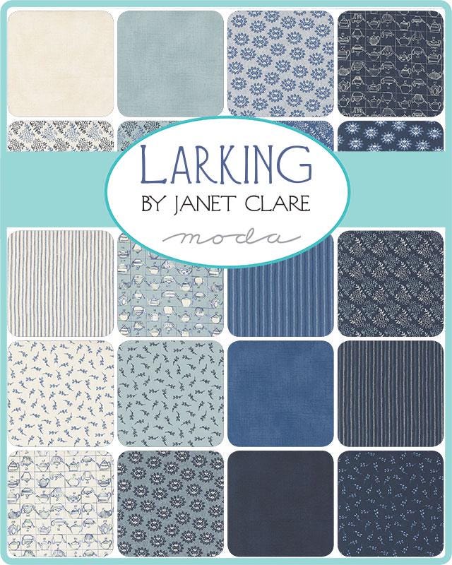 Larking Charm Pack, Moda 24630PP, 5" Precut Quilt Fabric Squares, Blue Green Cream Broken China Mosaic Fabric, Janet Clare