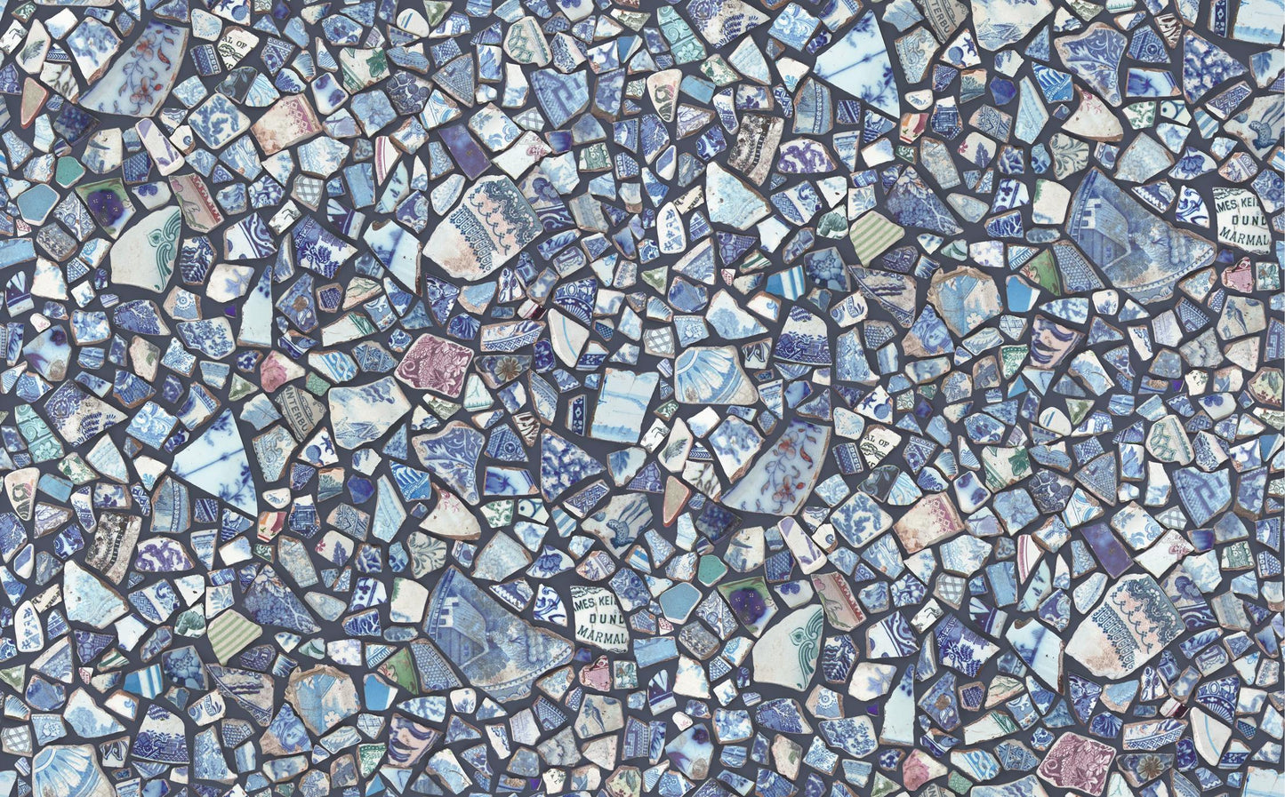 Larking Charm Pack, Moda 24630PP, 5" Precut Quilt Fabric Squares, Blue Green Cream Broken China Mosaic Fabric, Janet Clare