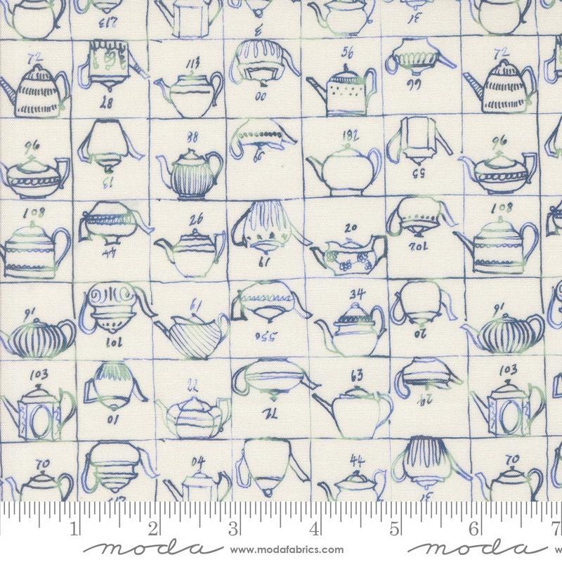 Larking Charm Pack, Moda 24630PP, 5" Precut Quilt Fabric Squares, Blue Green Cream Broken China Mosaic Fabric, Janet Clare