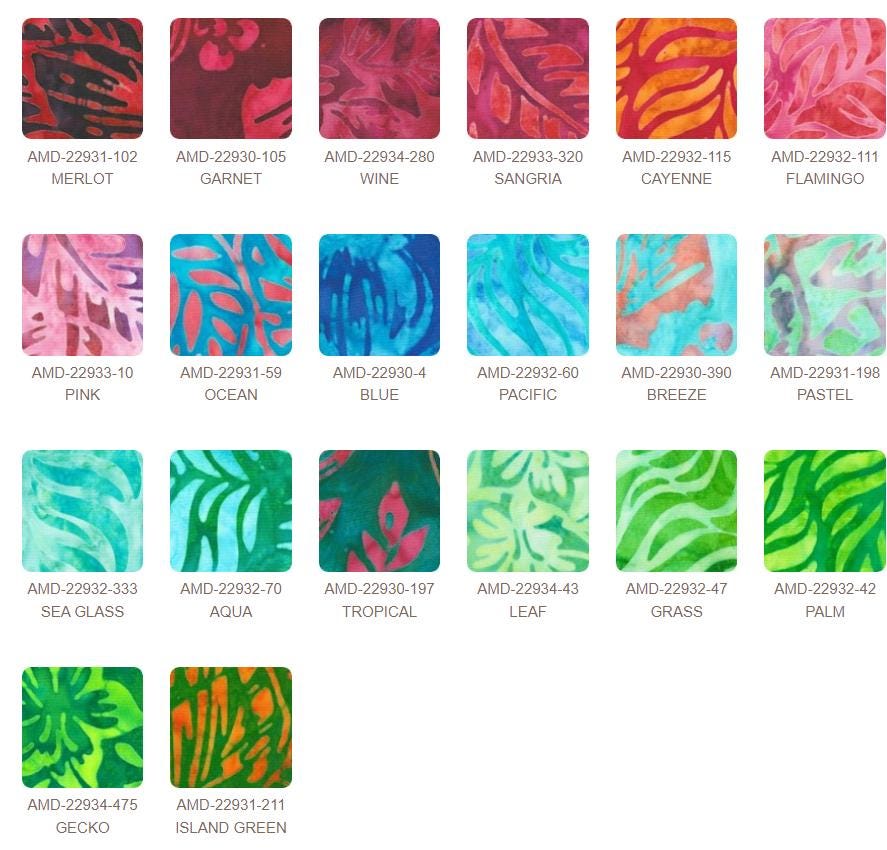 Artisan Batiks Tropical Haven Ten Square, Robert Kaufman TEN-1351-42, 10" Precut Tropical Floral Batik Fabric Squares
