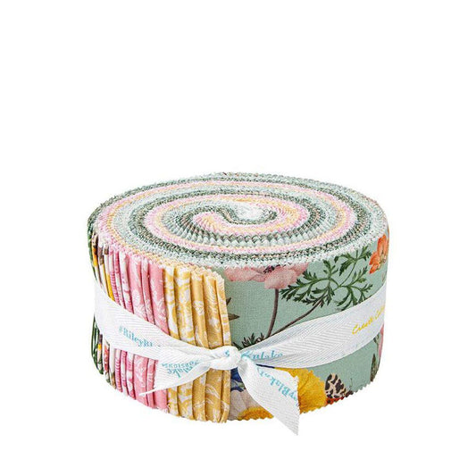 Nature's Portrait 2.5" Rolie Polie, Riley Blake RP-15670-40, 2.55" Precut Pink Green Tan Spring Floral Fabric Strips, RHS Inspired Fabric