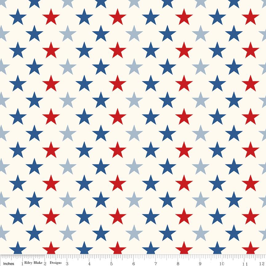 Freedom Garden 5" Stacker, Riley Blake 5-15620-42, 5" Precut Red White Blue Patriotic Floral Quilt Fabric Squares, My Mind's Eye