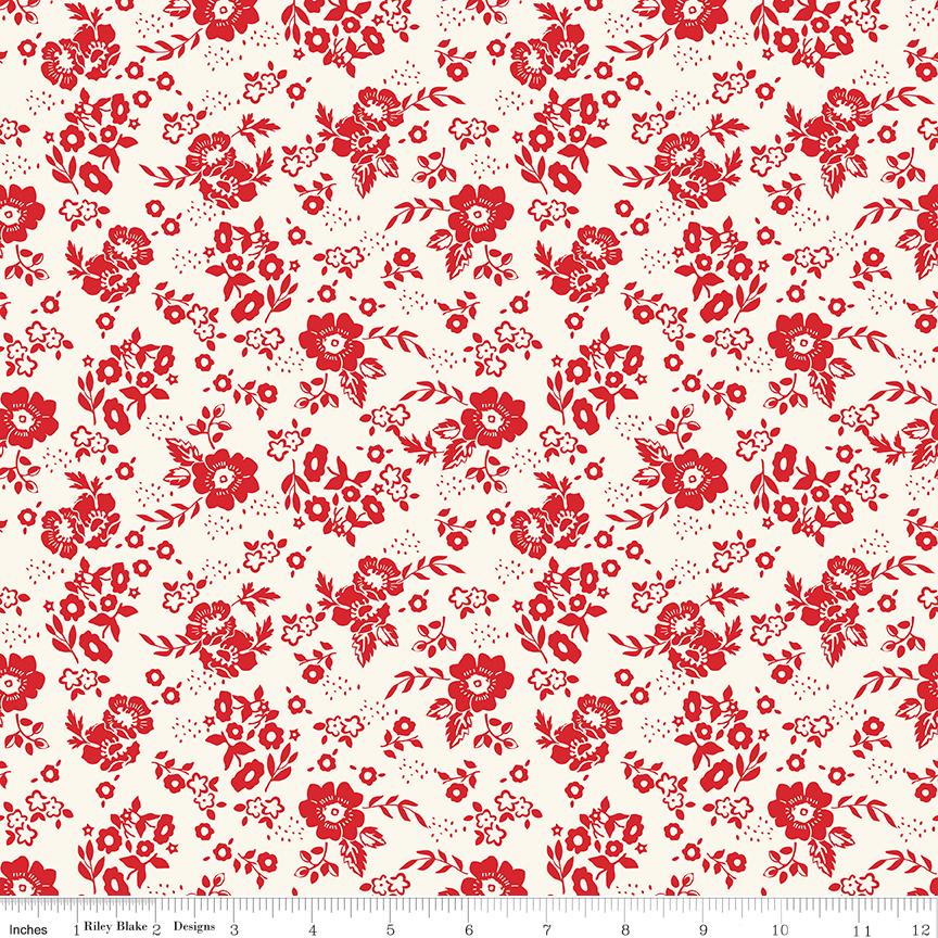 Freedom Garden 5" Stacker, Riley Blake 5-15620-42, 5" Precut Red White Blue Patriotic Floral Quilt Fabric Squares, My Mind's Eye