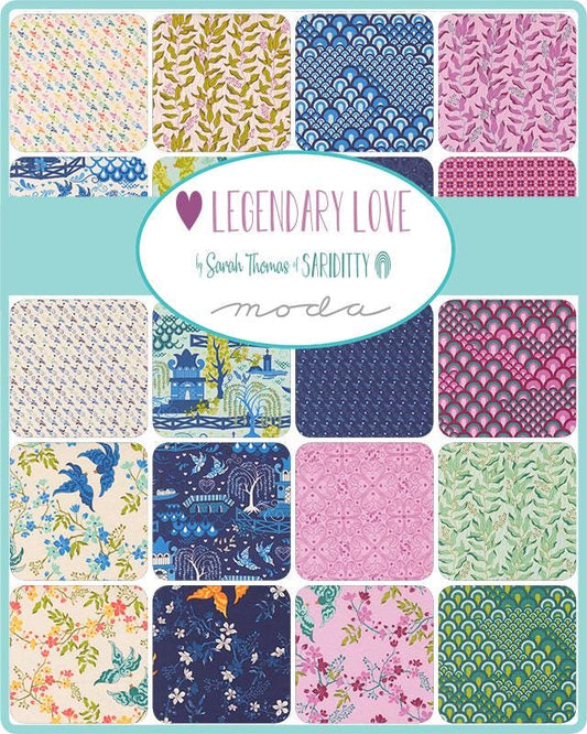 Legendary Love 5" Charm Pack, Moda 45050PP, 5" Precut Willow Lovebirds Pink Blue Green Fabric Squares, Sariditty