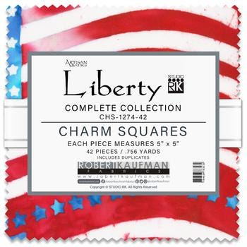 Artisan Batiks Liberty 2 Charm Squares, Robert Kaufman CHS-1274-42, 5" Precut USA Patriotic Batik Charm Pack Fabric Squares