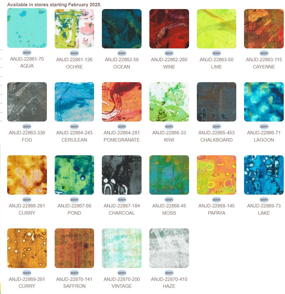 Wishwell Industrial Imprints Ten Square, Robert Kaufman TEN-1368-42, 10" Precut Blue Green Yellow Modern Abstract Fabric Squares