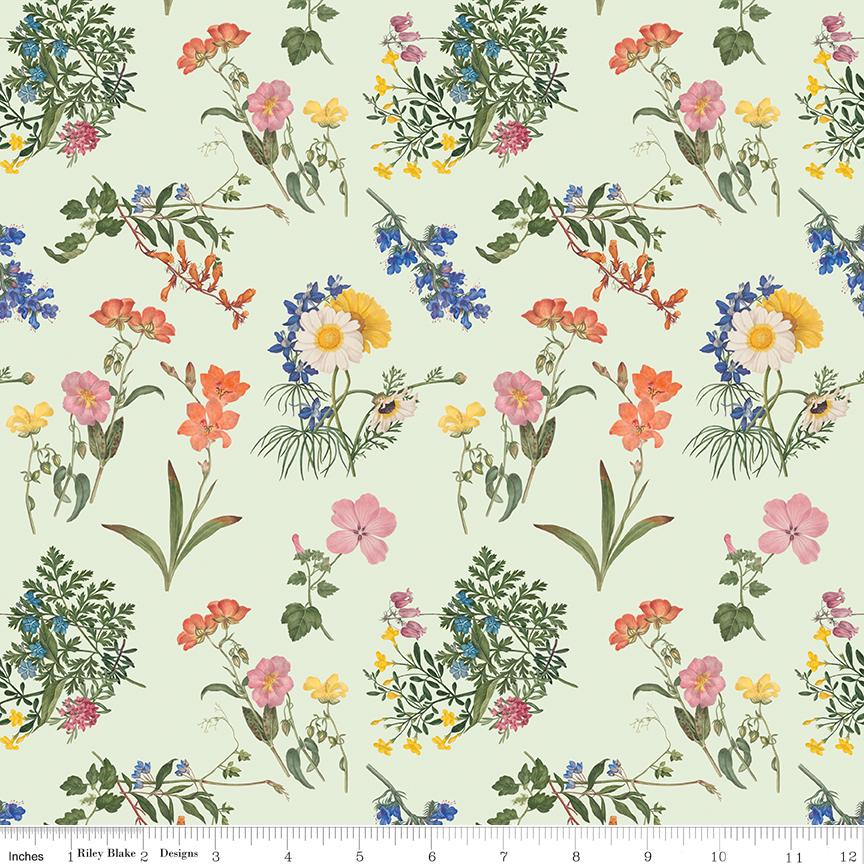 Nature's Portrait 15 Fat Quarter Bundle, Riley Blake FQ-15670-15, Precut 18 x 22 Floral Fabric in Green Pink and Tan, Royal Horticultural