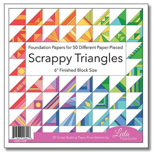 Scrappy Triangles 6" Foundation Papers, Leila Gardunia Design LGD108, Scrap Friendly Foundation Piecing Papers for Scrappy Quilt