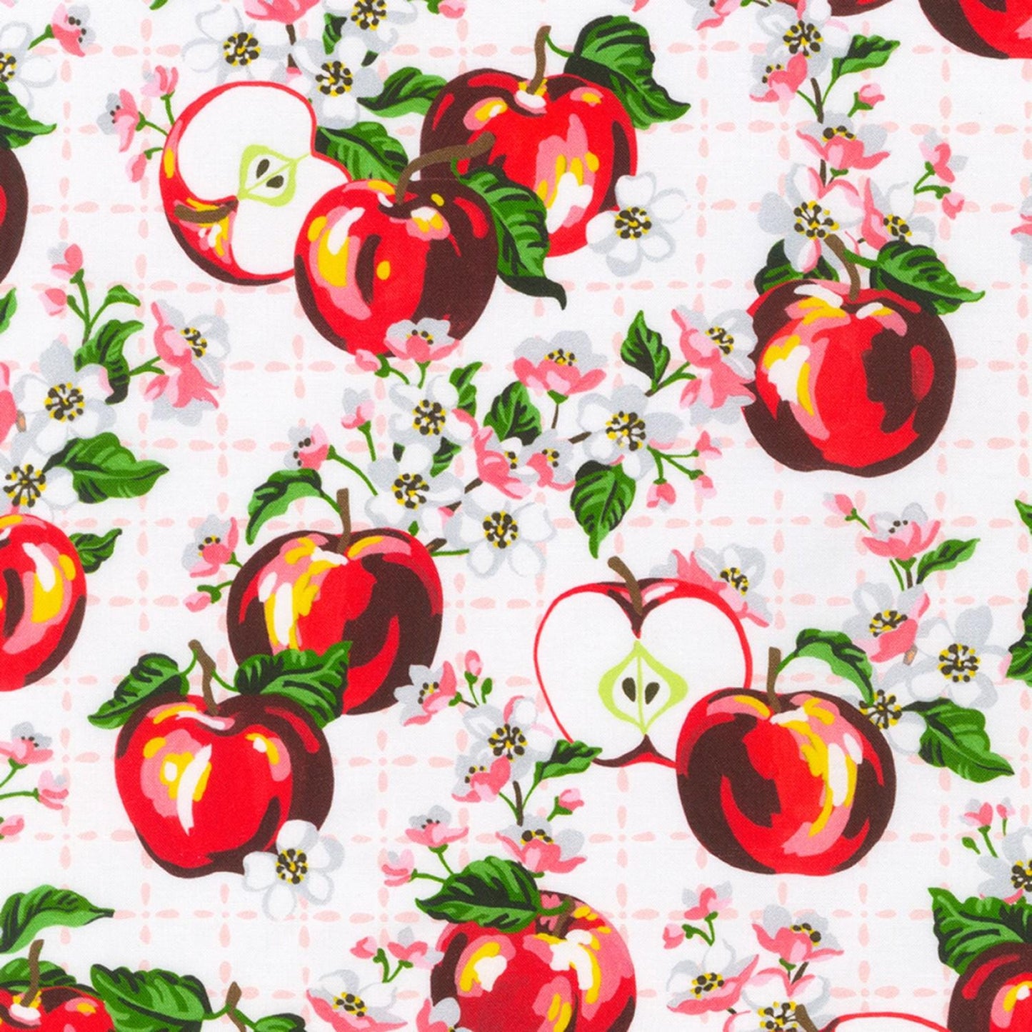 Apple Blossom Squares, Robert Kaufman CHS-1160-42, 5" Precut Green Teal Red Peach Apples Floral Fabric Squares
