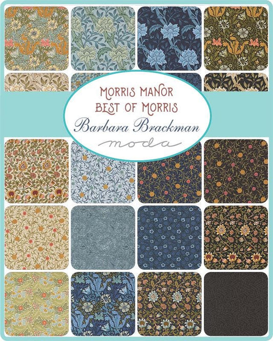 Morris Manor 5" Charm Pack, Moda 8390PP, 5" Precut Floral Reproduction Quilting Fabric Squares, Barbara Brackman