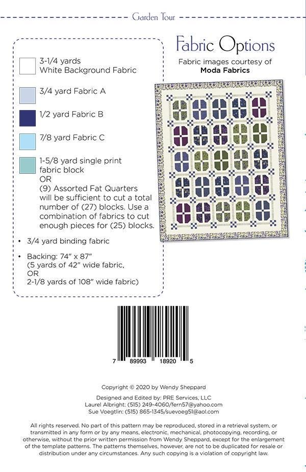 Garden Tour Quilt Pattern, Wendy Sheppard WS22, Yardage Fat Quarter Friendly Throw Quilt Pattern