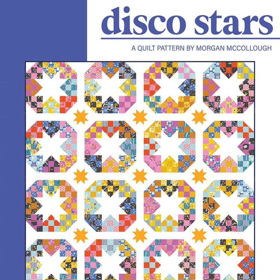 Disco Stars Quilt Pattern, Modernly Morgan MM031, Fat Quarter Eighths FQ F8 Friendly Patchwork Stars Throw or Bed Quilt Pattern, McCullough