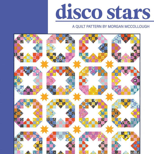 Disco Stars Quilt Pattern, Modernly Morgan MM031, Fat Quarter Eighths FQ F8 Friendly Patchwork Stars Throw or Bed Quilt Pattern, McCullough