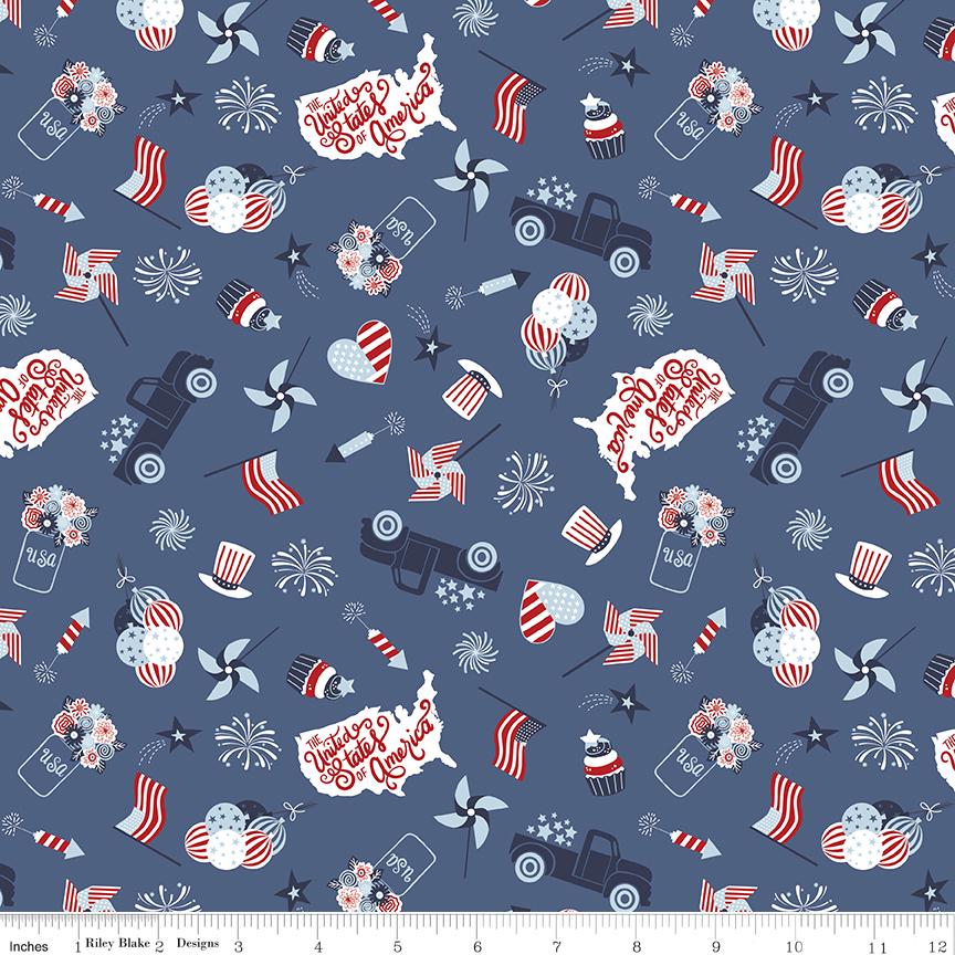 Stars and Stripes Forever 5" Stacker, Riley Blake 5-15710-42, 5" Precut Red White Blue Patriotic Quilt Fabric Squares, Lori Whitlock