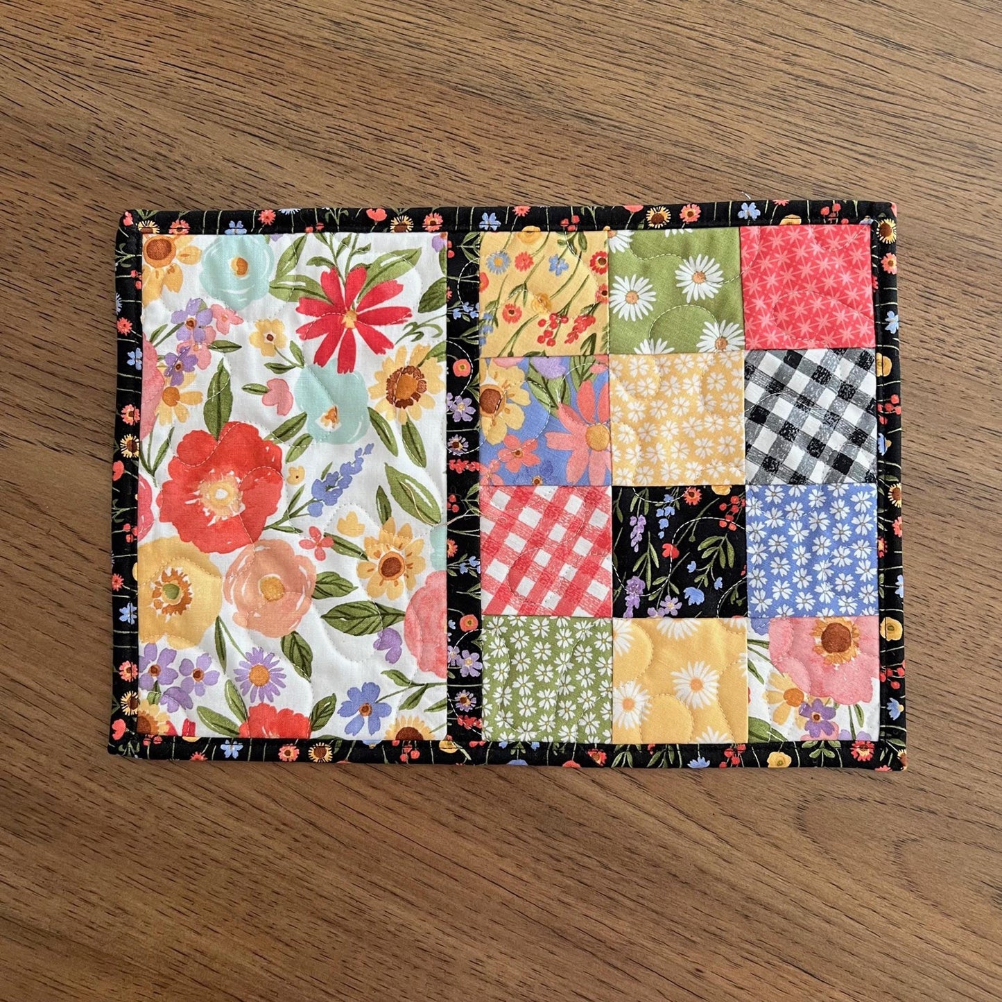 Springtime Floral Quilted Mug Rug, 8.5" x 11.75", Flora No 6 Mini Table Quilt, Small Place Mat Placemats, Snack Mat, Floral Mini Quilt