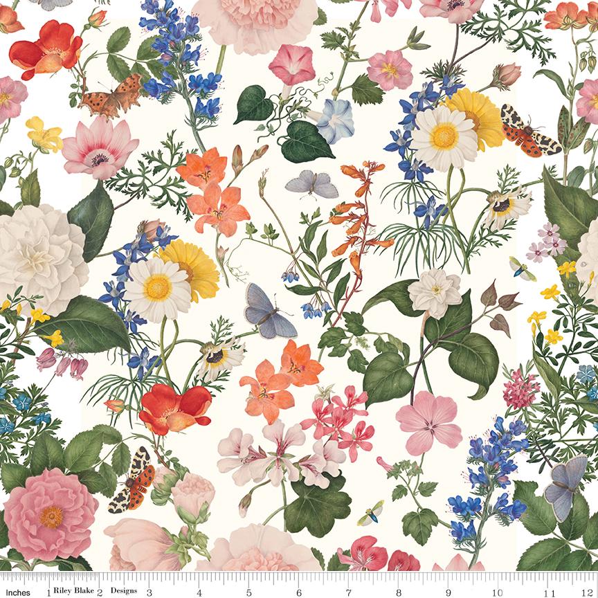 Nature's Portrait 15 Fat Quarter Bundle, Riley Blake FQ-15670-15, Precut 18 x 22 Floral Fabric in Green Pink and Tan, Royal Horticultural