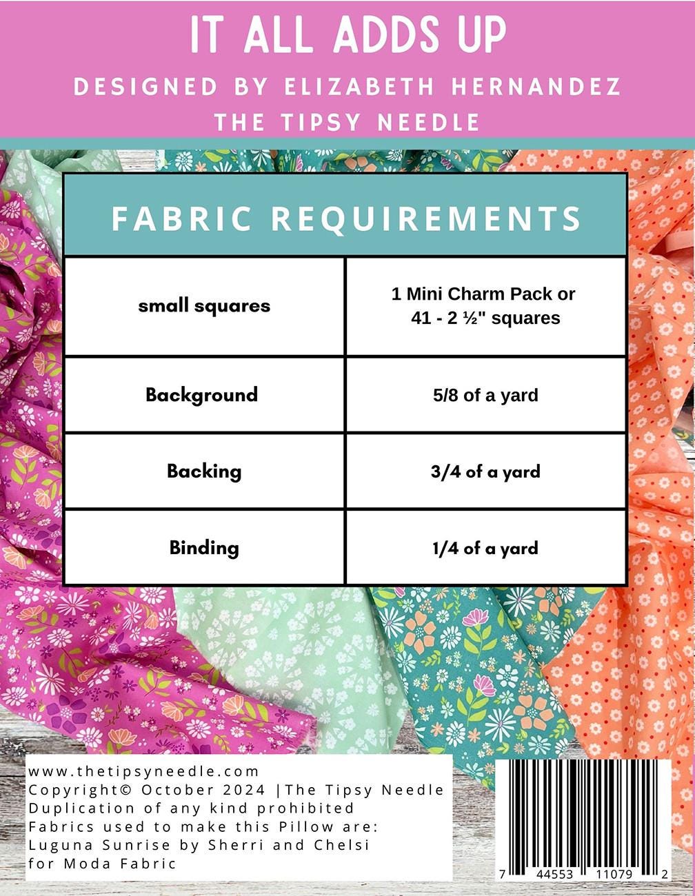 Shots - It All Adds Up 26" Euro Pillow Pattern, The Tipsy Needle TTN139, Mini Charm Pack Friendly Pillow Cover Pattern, Elizabeth Hernandez