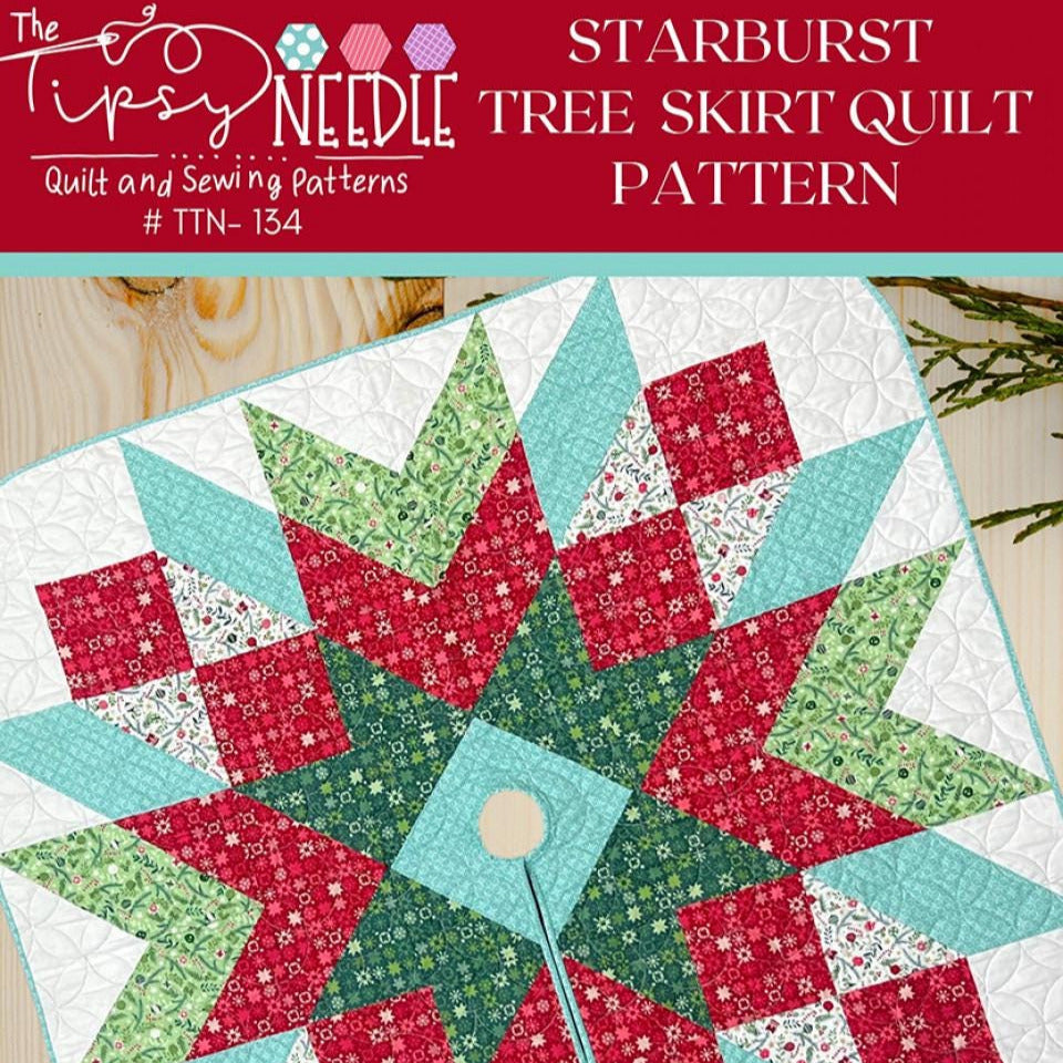 Starburst Tree Skirt Quilt Pattern, The Tipsy Needle TTN134, Yardage Friendly Christmas Xmas Tree Skirt Pattern, Elizabeth Hernandez