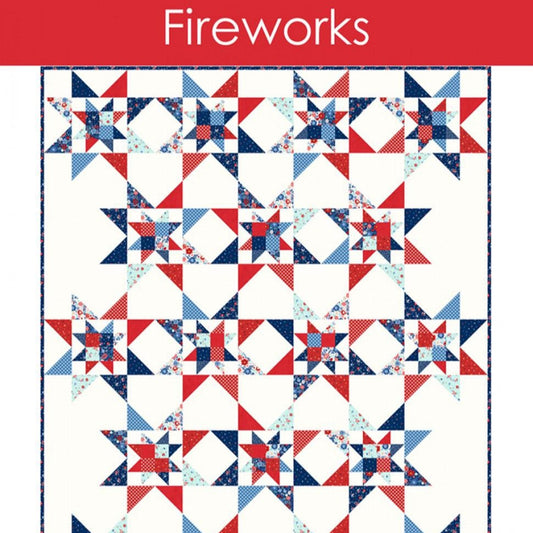Fireworks Quilt Pattern, Busy Hands Quilts BUS1061, Fat Quarter FQ Friendly Wall Throw Queen King Bed Double Star Quilt Pattern
